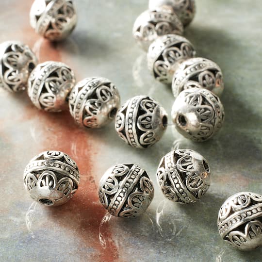12 Pack: Silver Metal Filigree Round Beads, 12mm by Bead Landing™